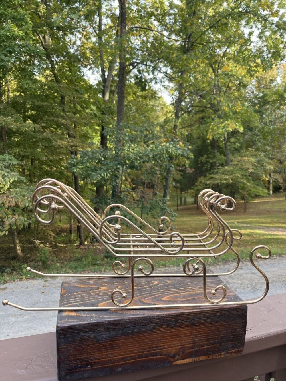 Brass Mid-Century Modern Sleigh Vinyl Record Holder Vintage Christmas Decor 18"x